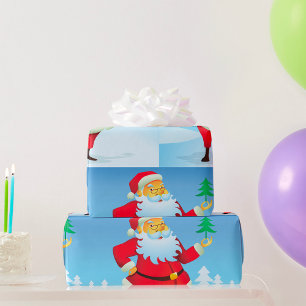 Whimsical Santa Claus with Mini Christmas Tree Wrapping Paper