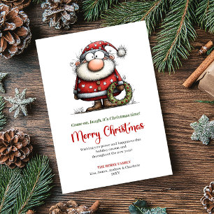 Whimsical Santa Funny Red Green Holiday Greeting Card