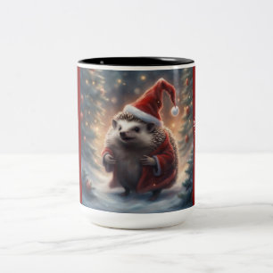 Whimsical Santa Hedgehog in Christmas Tree Lot Two-Tone Coffee Mug