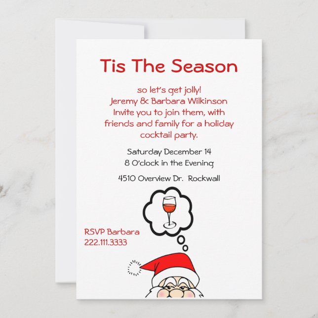 Whimsical Santa Holiday Cocktail Party Invitation (Front)