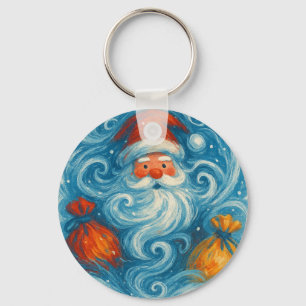 Whimsical Santa in a Swirling Winter Storm Keychain
