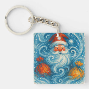 Whimsical Santa in a Swirling Winter Storm Keychain