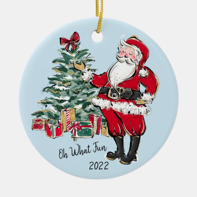 Whimsical Santa Ornament With Christmas Tree (Front)