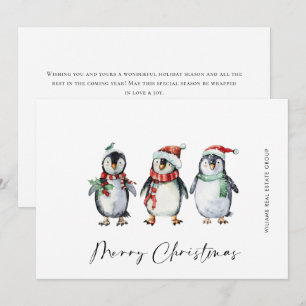 Whimsical Santa Penguins Christmas Corporate Holiday Card