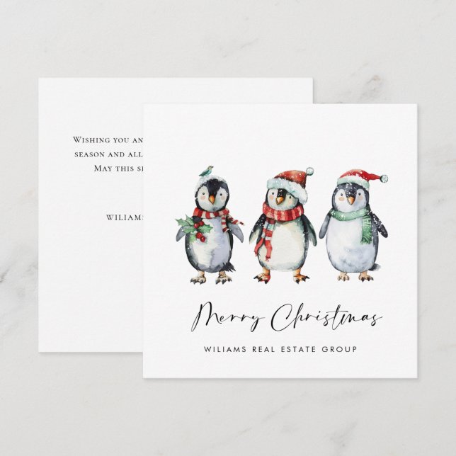 Whimsical Santa Penguins Christmas Corporate Holiday Card (Front/Back)