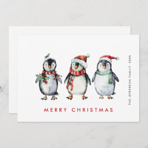 Whimsical Santa Penguins Christmas Holiday Card