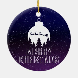 Whimsical Santa's Sleigh and Midnight view Ceramic Ornament