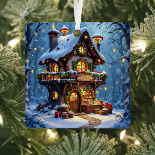 Whimsical Santa's Workshop Christmas Personalized Metal Ornament (Insitu)