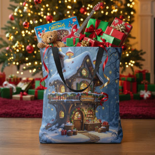 Whimsical Santa's Workshop Christmas Tote Bag