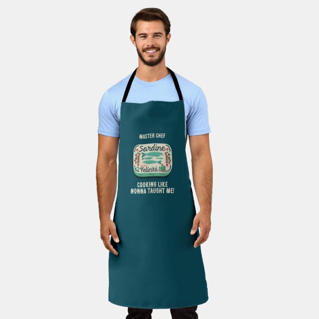 Whimsical Sardine Nonna's Recipes Master Chef Apron (Worn)