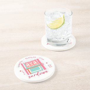 Whimsical Sardines Coastal Beach Pink Coaster
