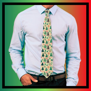 Whimsical Scandi Christmas Trees Snowflakes Tie