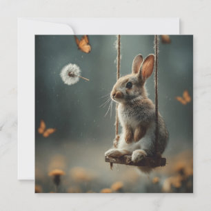 Whimsical Scene of a Cute Baby Bunny on a Swing Holiday Card
