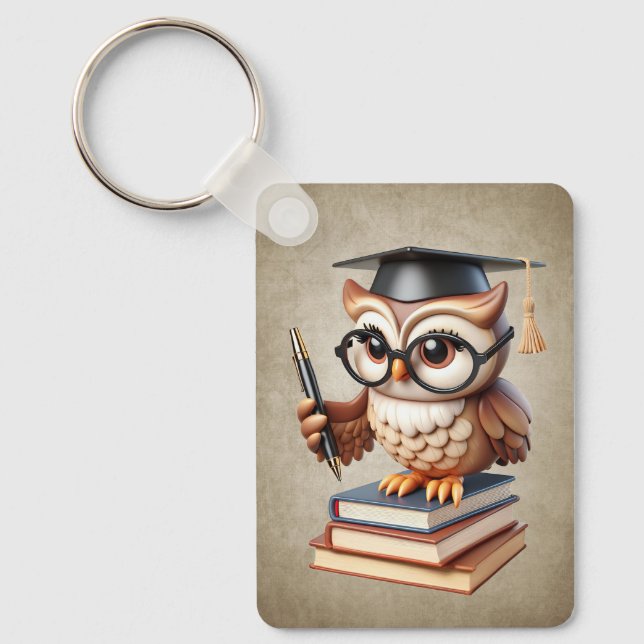 Whimsical scholarly cute owl Keychain (Front)