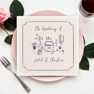 Whimsical Scribble Doodle Hand Drawn Wedding Napkin