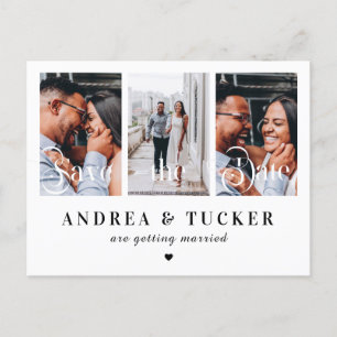 Whimsical Script 3 Photo Collage Save the Date Postcard