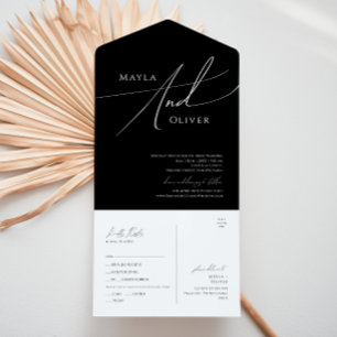 Whimsical Script   Black Casual Seal and Send All In One Invitation