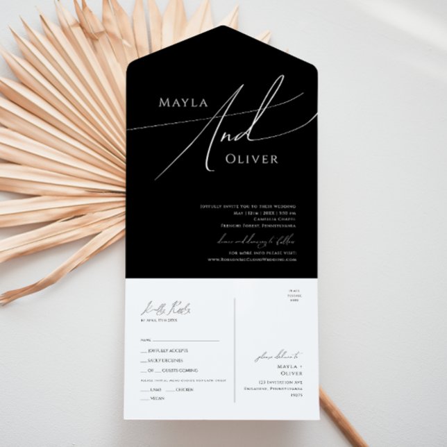 Whimsical Script | Black Casual Seal and Send All In One Invitation (Creator Uploaded)