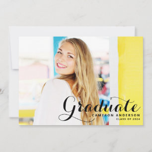 Whimsical Script   Black Photo Graduation Announce Invitation