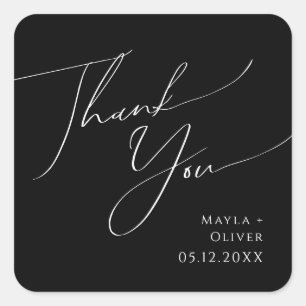 Whimsical Script Black Thank You Wedding Favour Square Sticker