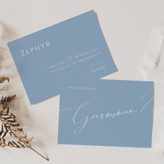 Whimsical Script | Blue Groomsman Proposal Card (Creator Uploaded)