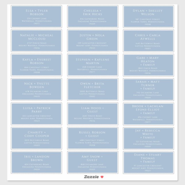 Whimsical Script Blue Wedding Guest Address Labels (Sheet)