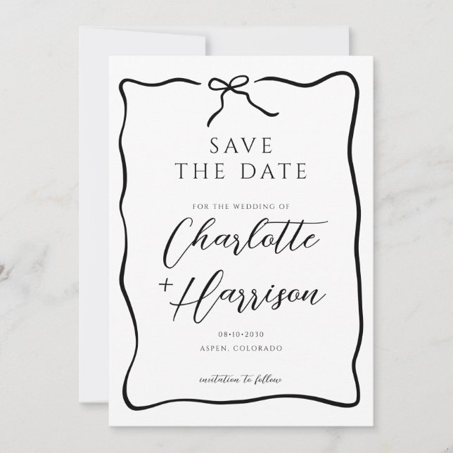 Whimsical Script Border Wedding Save The Date (Front)