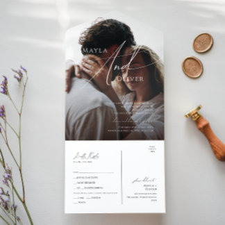 Whimsical Script Casual Photo Seal and Send All In One Invitation