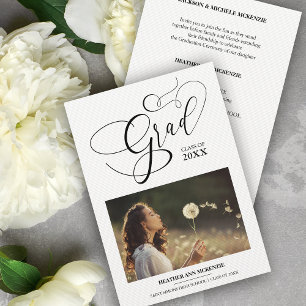 Whimsical Script Chic Black Modern Photo Graduate Invitation