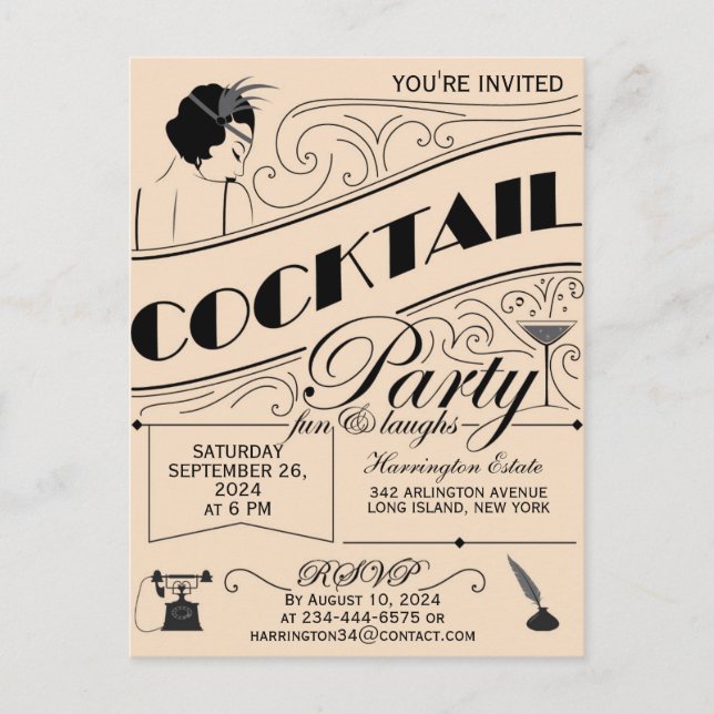 Whimsical script Cocktail party invitation (Front)