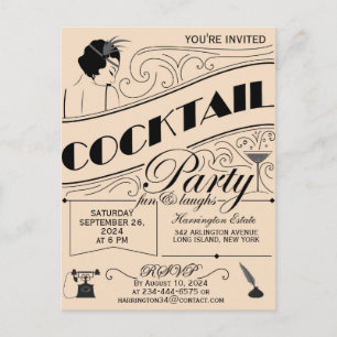 Whimsical script Cocktail party invitation Postcard