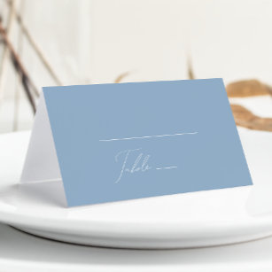 Whimsical Script   Dusty Blue Folded Place Card