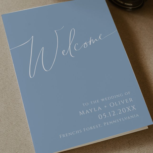 Whimsical Script | Dusty Blue Folded Wedding Program (Creator Uploaded)