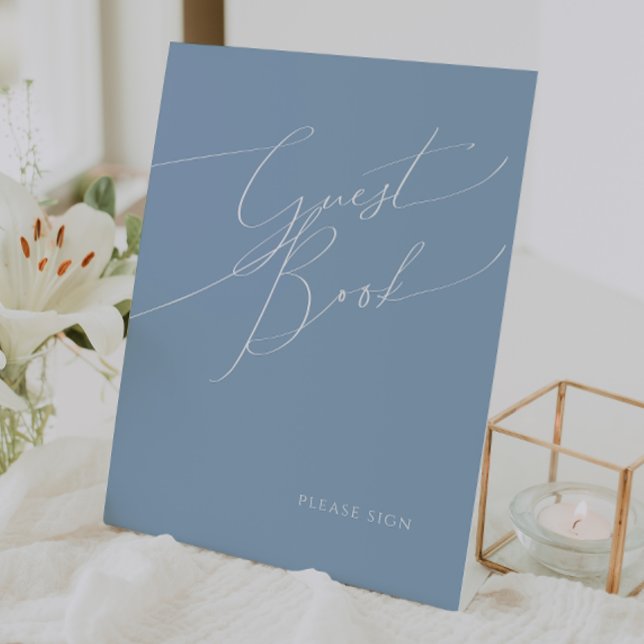 Whimsical Script | Dusty Blue Guest Book Pedestal Sign (Creator Uploaded)