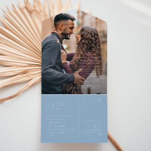 Whimsical Script   Dusty Blue Photo Seal and Send All In One Invitation