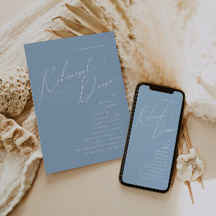 Whimsical Script   Dusty Blue Rehearsal Dinner Invitation