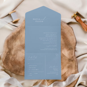 Whimsical Script   Dusty Blue Seal and Send All In One Invitation