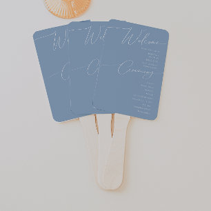 Whimsical Script Dusty Blue Wedding Program Hand Fan