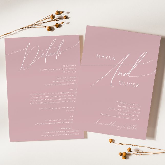 Whimsical Script | Dusty Rose All In One Wedding Invitation (Creator Uploaded)