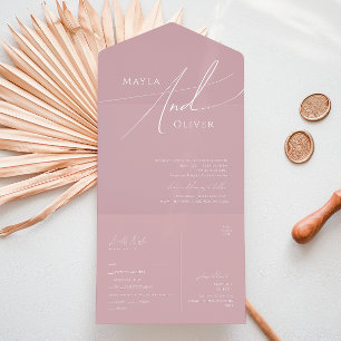 Whimsical Script   Dusty Rose Casual Seal and Send All In One Invitation