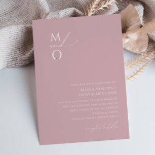 Whimsical Script Dusty Rose Monogram Wedding Invitation