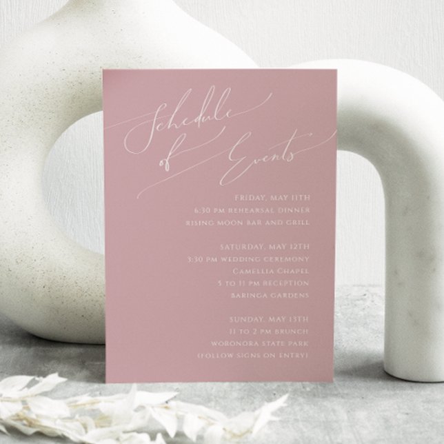 Whimsical Script | Dusty Rose Schedule of Events Enclosure Card (Creator Uploaded)