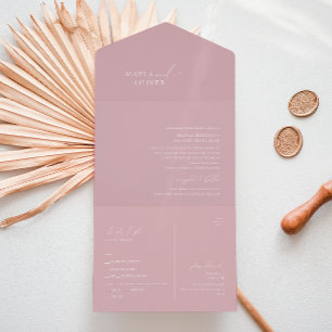 Whimsical Script   Dusty Rose Seal and Send All In One Invitation