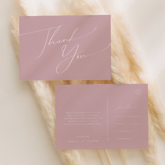 Whimsical Script | Dusty Rose Wedding Thank You Postcard (Creator Uploaded)