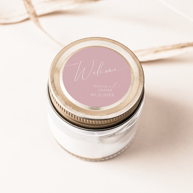Whimsical Script | Dusty Rose Wedding Welcome Classic Round Sticker