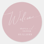 Whimsical Script | Dusty Rose Wedding Welcome Classic Round Sticker (Front)