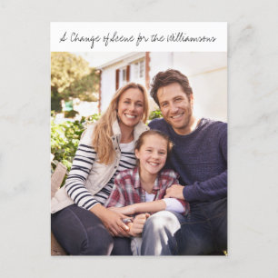 Whimsical Script Family Photo New Address Moving Announcement Postcard