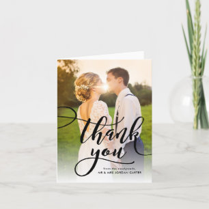 Whimsical Script Full Photo Wedding Thank You Card