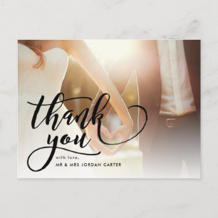 Whimsical Script Full Photo Wedding Thank You Postcard