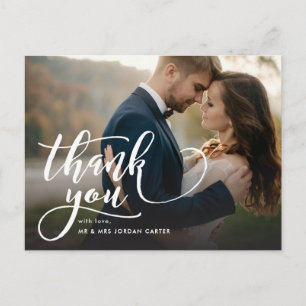 Whimsical Script Full Photo Wedding Thank You Postcard
